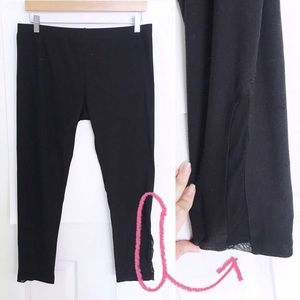 SOLD  Long Black Leggings with Mesh Panel at Ankle